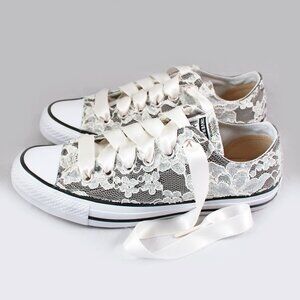 Gray Lace Bridal Converses Handmade--Lace Converse charcoal